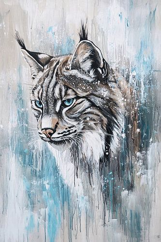 Peinture de lynx aux accents bleus
