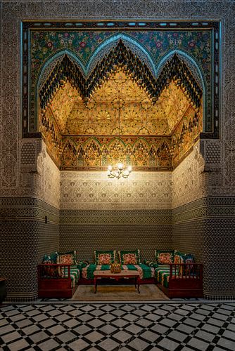 Striking interior of Riad Almakan in Fez