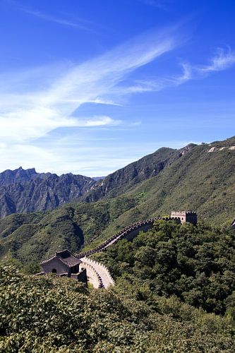 De Chinese muur kronkelt door het landschap.