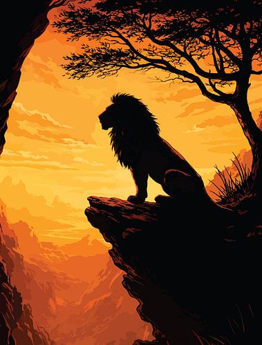 Regal Lion Zonsondergang Silhouet Savanne Glans