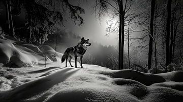 Wolf in de maanverlichte sneeuw van Poster Art Shop