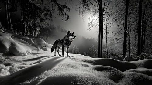 Wolf in de maanverlichte sneeuw