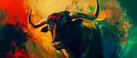 Kleurrijke stier in het heetst van de strijd Wilde kracht - stier in de verte van Poster Art Shop thumbnail
