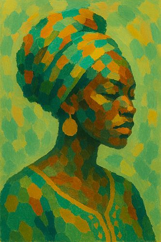 Gelassene Schönheit in Grün - Afrikanisches Porträt im Malereistil