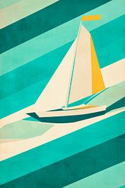 Sailing boat on calm waves near the coast by Poster Art Shop
