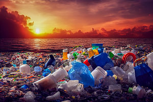 Plastikmüll an einem Strand Illustration