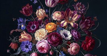Bloemen op zwart van Fine Art Studios