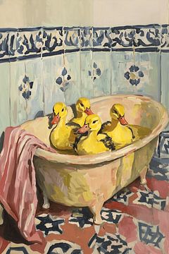 Ducklings in a vintage bathtub by NJ Midnight Studio