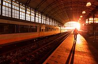 Silhouet van een man op treinstation tijdens zonsondergang von Rob Kints Miniaturansicht