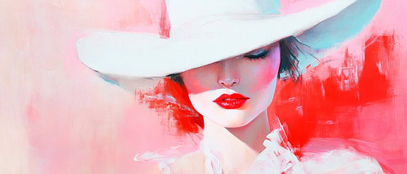 Feminine Eleganz im weißen Hut von Poster Art Shop
