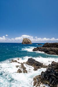 Golven slaan tegen de noordkust van het eiland Madeira bij Porto da Cruz van Sjoerd van der Wal Fotografie