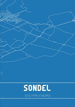 Blauwdruk | Landkaart | Sondel (Fryslan) van MijnStadsPoster