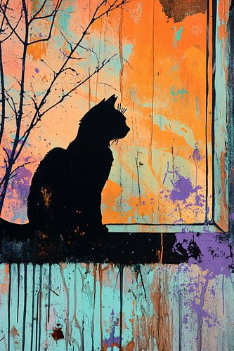 Kat silhouet kleurrijke achtergrond