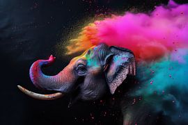 Explosion de couleurs - L'éléphant en joyeuse harmonie sur Eva Lee