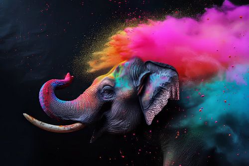 Explosion de couleurs - L'éléphant en joyeuse harmonie