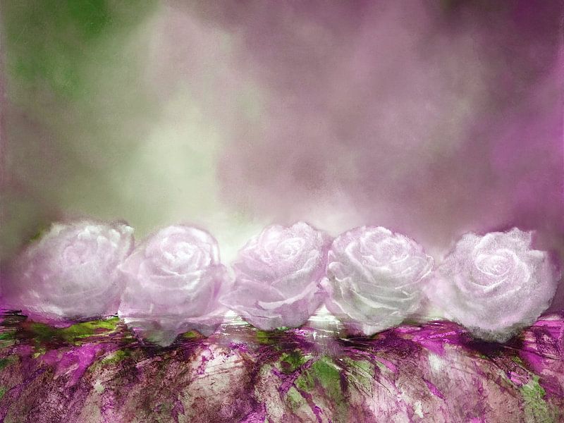 Schneerosen - rose und grün mit weiß von Annette Schmucker