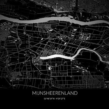 Zwart-witte landkaart van Mijnsheerenland, Zuid-Holland. van Rezona
