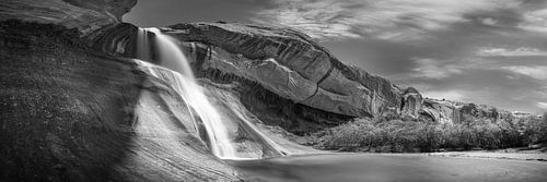 Landschap met waterval in de VS in zwart-wit.