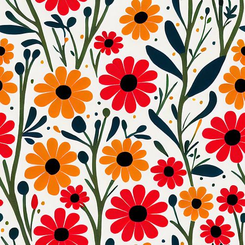 Kleurrijk bloemenpatroon in de stijl van Marimekko X