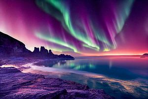 Nordlichter Aurora am Strand mit See