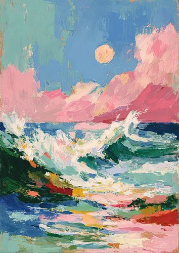 Impressionistische zeegolf in het avondlicht