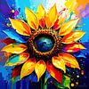 Explosion de couleurs de la force du soleil plein de mouvement de la force florale du tournesol - une nature morte moderne (2 de 3) sur AidasignArt