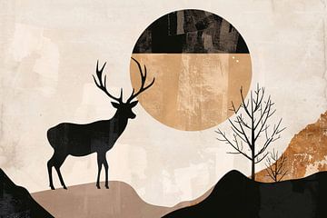 Silhouet van een hert bij nacht en natuur van De Muurdecoratie