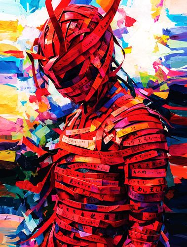 Rood, met kalligrafie gebonden figuur, kleurexplosie, popart