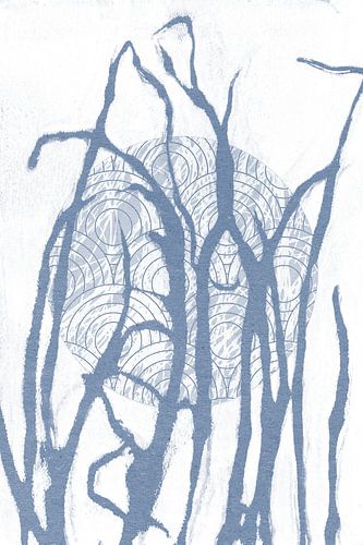Ikigai. Soleil et herbe. Art zen abstrait. Style Japandi en bleu et blanc IV