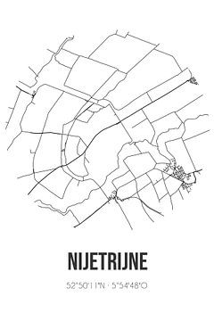 Nijetrijne (Fryslan) | Karte | Schwarz und Weiß von Rezona