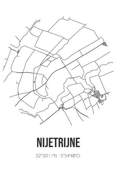 Nijetrijne (Fryslan) | Map | Black and white by Prints of Place