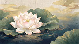 Elegant Lotus Blossom Floating on a Golden Blue Pond by Siti Zuliana