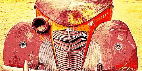 an american vintage car wreck in the desert mixed media