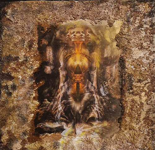 The Primordial Source of Life – Three-Faced Goddess ‘ & ’ Stone Relief (Fine Art Wall Art)