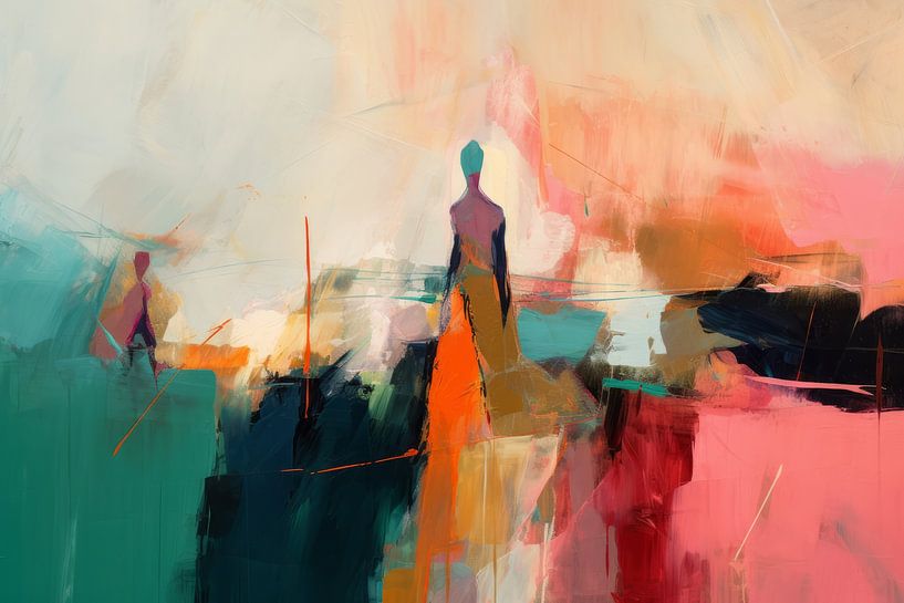 Modern abstract landschap in warme kleuren van Studio Allee