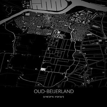 Zwart-witte landkaart van Oud-Beijerland, Zuid-Holland. van Rezona