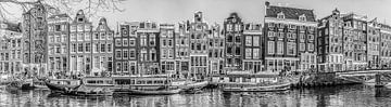 Panorama du canal d'Amsterdam, en noir et blanc