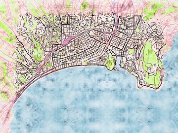 Kaart van Nice centrum in de stijl 'Soothing Spring' van Maporia