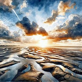 Wad watercolour 1 by Yvonne van Huizen