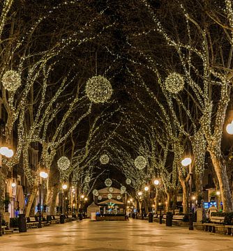 Beleuchtete Straße zu Weihnachten in Palma de Mallorca, Spanien von Alex Winter