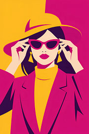 Moderne Frau mit Sonnenhut und pinker Sonnenbrille