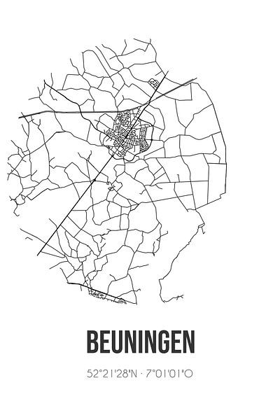 Beuningen (Overijssel) | Map | Black and white by Prints of Place