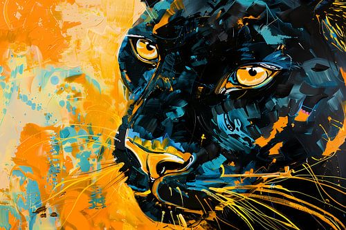 Abstract schilderij van kleurrijke zwarte panter