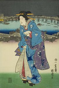 Toyohara Kunichika - Evening Amusements at Ryogoku in the Eastern...