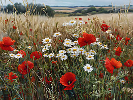 Wiese mit Mohnblumen und Gänseblümchen von IamHomeStudio