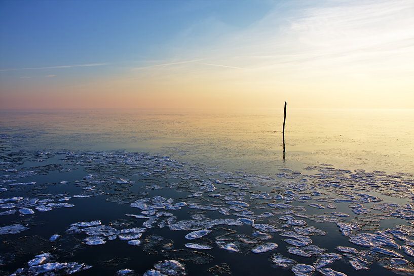Visserij stok van een net kalm bevroren water par Jan Brons