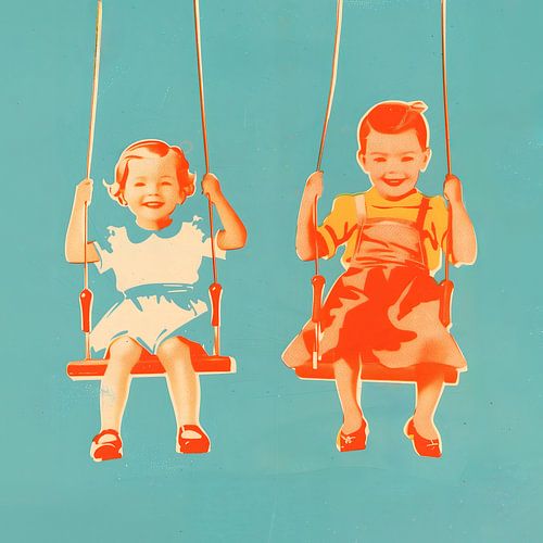 Two little girls on swings