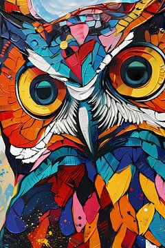 Kleurrijke abstracte uil in Popart-stijl van Art & Soul Creations