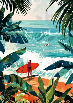 Een man met surfplank van Lae