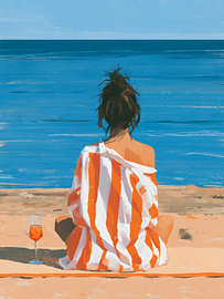 Woman in Striped Shirt on the Beach by Mosaic Dialogue